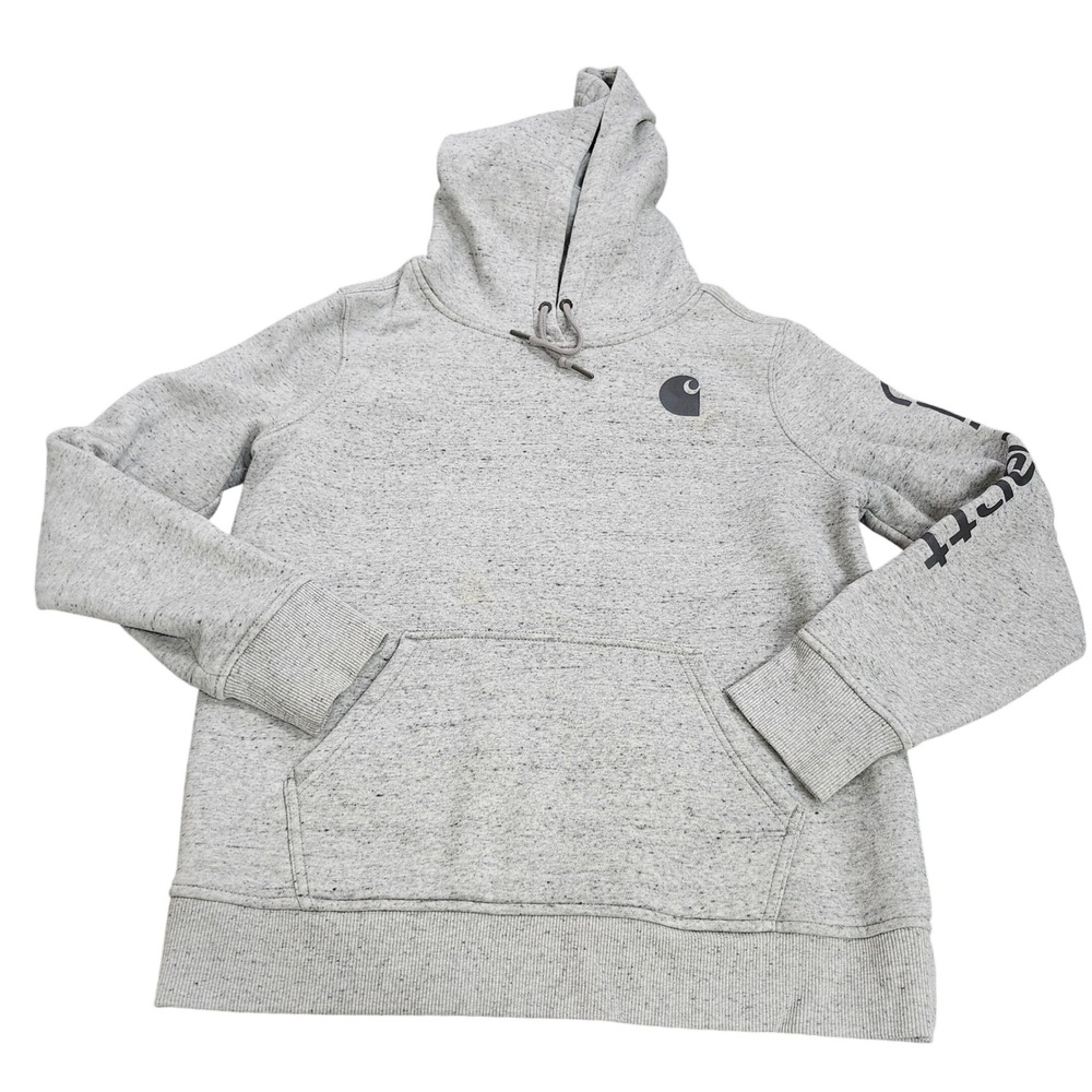 Carhartt Girls L 12-14 Relaxed Fit Gray Salt Pepper Sleeve Logo Hoodie 14773